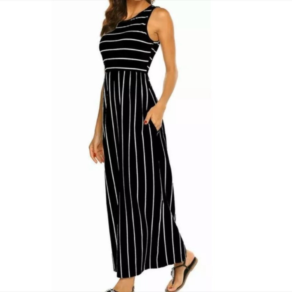 Hount Black and White Striped Maxi Dress